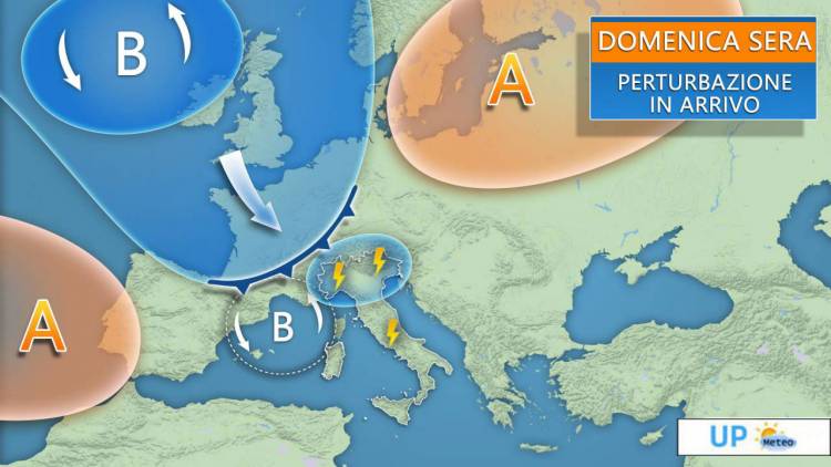 Maltempo da domenica sera. Tornano piogge, temporali e calo termico.